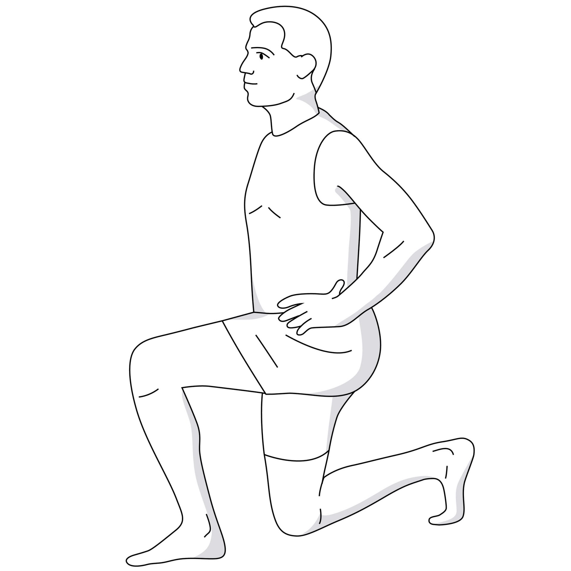 Mann in sportlicher Kleidung führt in einem minimalistischen Raum einen Ausfallschritt aus, Fokus auf korrekter Körperhaltung und Balance.