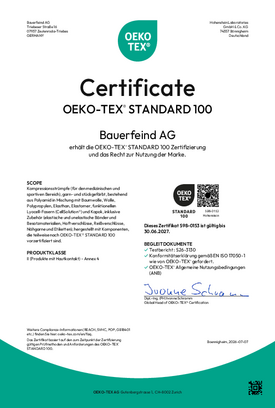 Zertifikat - Oeko-Tex Standard 100